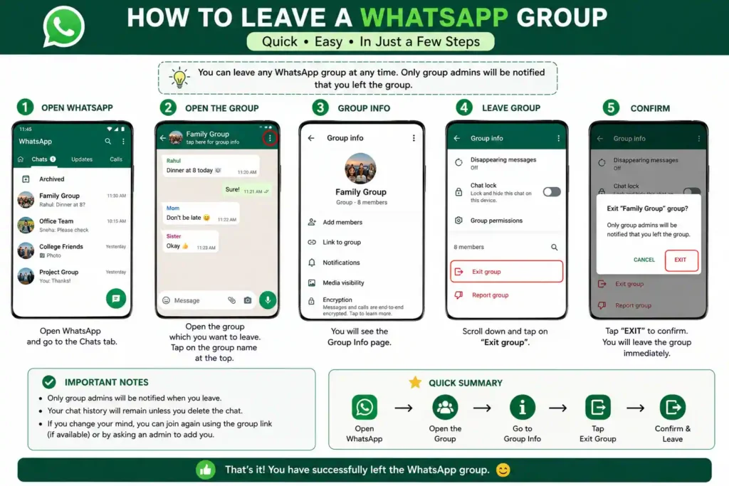 How do I leave the WhatsApp group